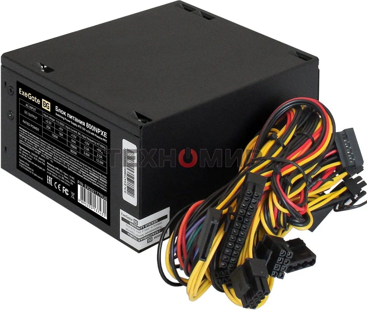 Блок питания 800W ExeGate 800NPXE (ATX, PPFC, SC, 12cm fan, 24pin, (4+4)pin, 2xPCI-E, 5xSATA, 3xIDE, черный, кабель 220V 1,8м с защитой от выдергивания)
