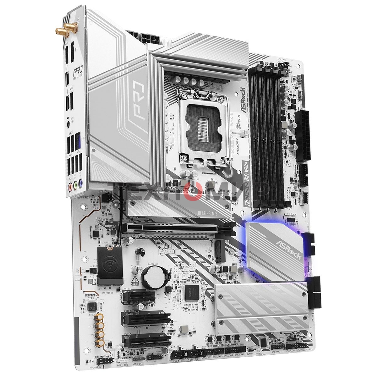 Материнская плата ASRock Z890 Pro RS WiFi белый, LGA 1851, Intel Z890, 4xDDR5, 4xSATA, 4xM.2, 1xPCIe 5.0 x16, 2xPCIe 4.0 x16, 1xPCIe x1, 2xUSB-C Thunderbolt 4, 4xUSB-A 3.2 Gen 1, 1xUSB-A 3.2 Gen 2, 1xHDMI, 1xDP, 1x2.5Gb LAN, 5x3.5 мм, 7.1, ATX