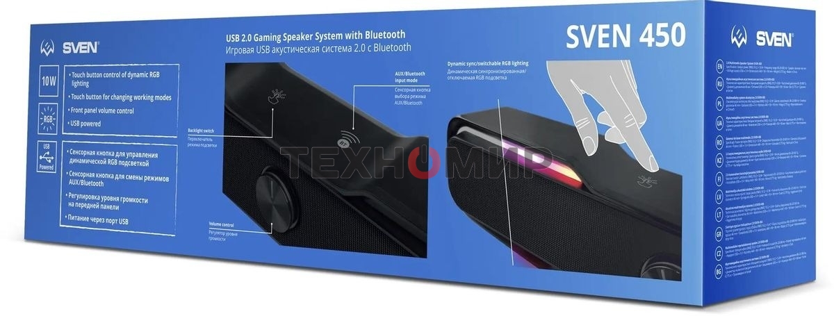 Акустическая система Sven 450 2.0 (2x5W, Bluetooth, RGb-подсветка) черная