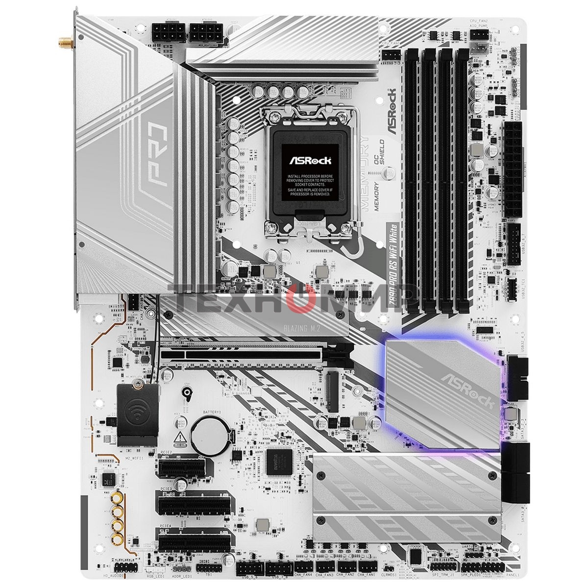 Материнская плата ASRock Z890 Pro RS WiFi белый, LGA 1851, Intel Z890, 4xDDR5, 4xSATA, 4xM.2, 1xPCIe 5.0 x16, 2xPCIe 4.0 x16, 1xPCIe x1, 2xUSB-C Thunderbolt 4, 4xUSB-A 3.2 Gen 1, 1xUSB-A 3.2 Gen 2, 1xHDMI, 1xDP, 1x2.5Gb LAN, 5x3.5 мм, 7.1, ATX