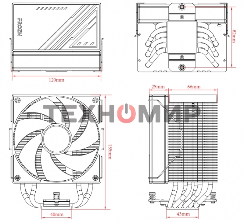 Кулер для процессора ID-COOLING FROZN A610 черный 120мм алюминий/медь 2000rpm 30db 4-pin 250W 155мм