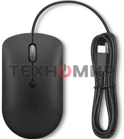 Мышь проводная Lenovo 400 черный, 2400 dpi, USB-C, кнопки - 4