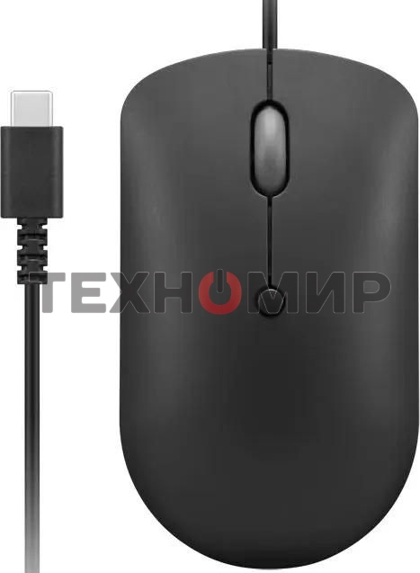 Мышь проводная Lenovo 400 черный, 2400 dpi, USB-C, кнопки - 4