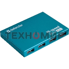 Разветвитель Defender SEPTIMA SLIM USB2.0 - 7 портов, + блок питания DC 5В 2А, + кабель USB 2.0 A(M) - MiniB (M) - 1м