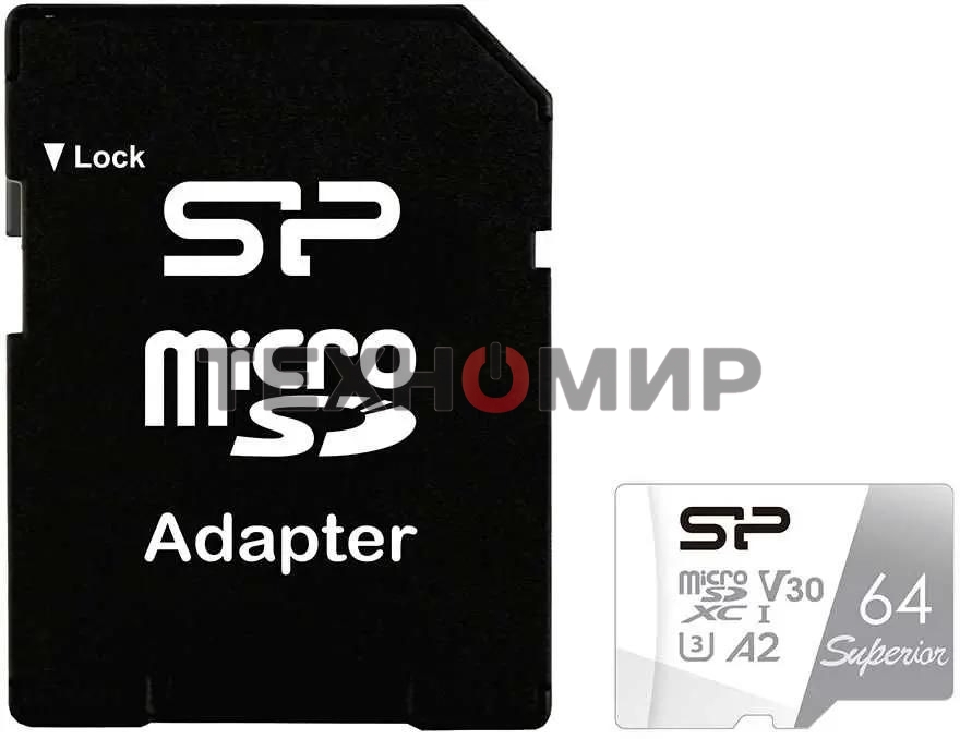 Флеш карта microSD 64Gb Silicon Power Superior Pro A2 microSDXC Class 10 UHS-I U3 Colorful 100/80 Mb/s (SD адаптер)