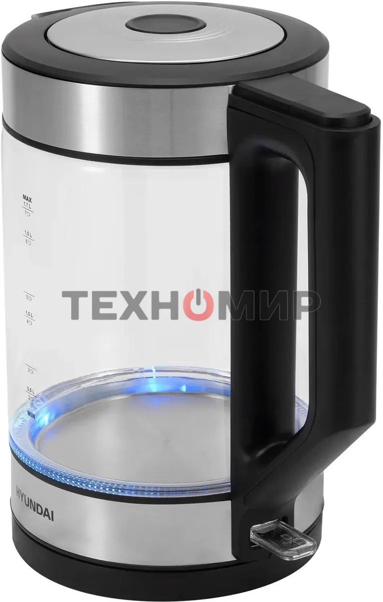 Чайник электрический Hyundai HYK-G3509 1.7 л, 2200 Вт, черный/прозрачный корпус: стекло/пластик