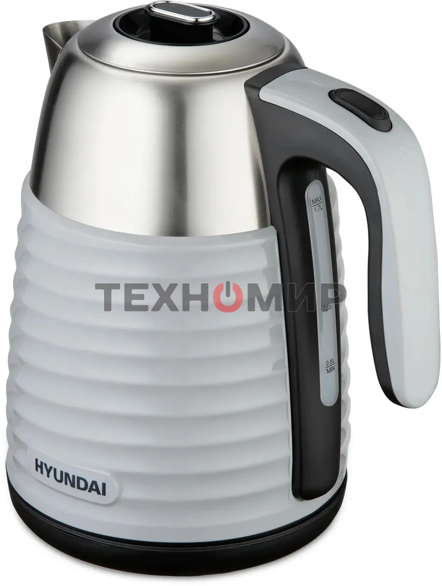 Чайник электрический Hyundai HYK-S4804 1.7 л, 2200 Вт, серый/черный корпус: металл