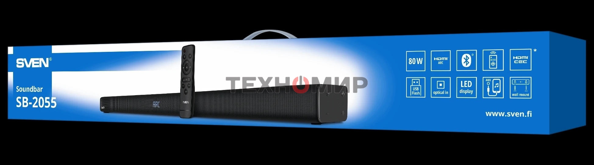 Саундбар SVEN SB-2055, черный, (80 Вт, Bluetooth, HDMI, ПДУ, Optical, USB, дисплей)