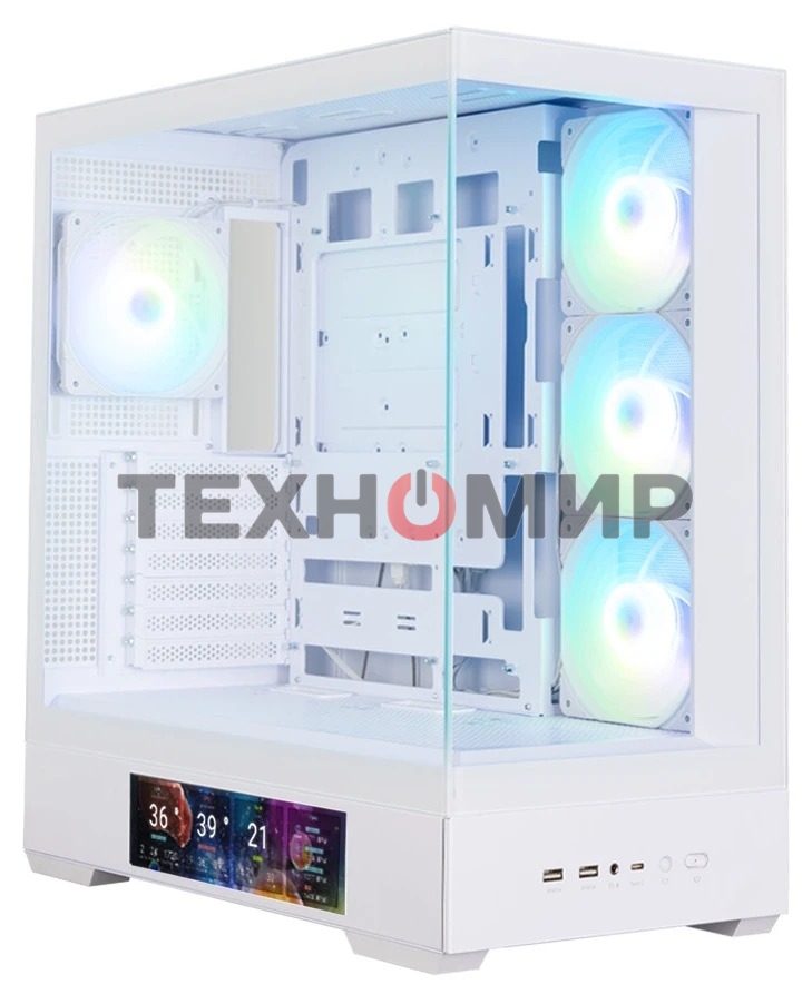 Компьютерный корпус ZALMAN P40 DS, ATX, белый, WINDOW, 9.1-inch LCD screen, 2xCombo(2.5” or 3.5”), 1x2.5”, 1xUSB TYPE-C, 2xUSB 3.0, SIDE 3x120мм ARGb, REAR 1x120мм ARGb