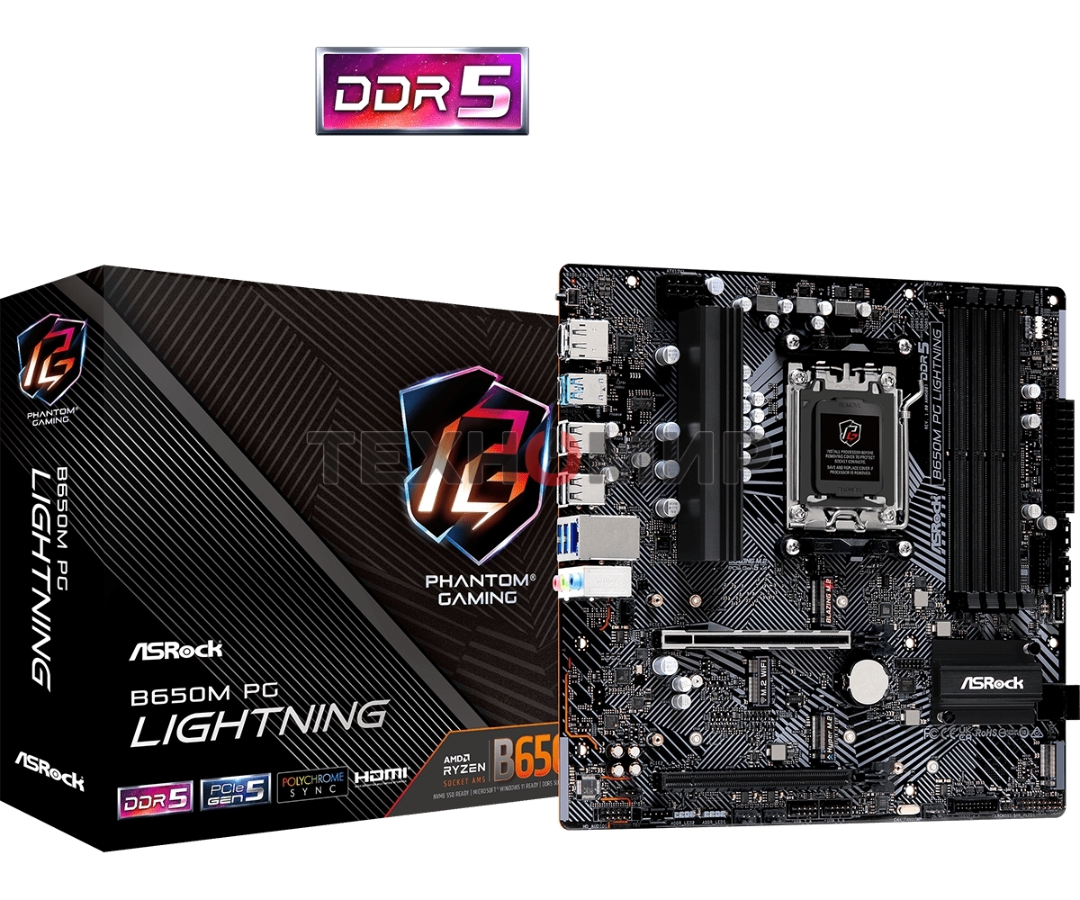 Материнская плата ASRock B650M PG Lightning, AM5, AMD B650, 4xDDR5, 4xSATA, 3xM.2, 1xPCIe 3.0 x4, 1xPCIe 4.0 x16, 1xDP, 1xHDMI, 1x2.5Gb LAN, 1xUSB 3.2 Gen 2, 2xUSB 3.2 Gen 1, 4xUSB 2.0, 3x3.5 мм, 7.1, Micro-ATX
