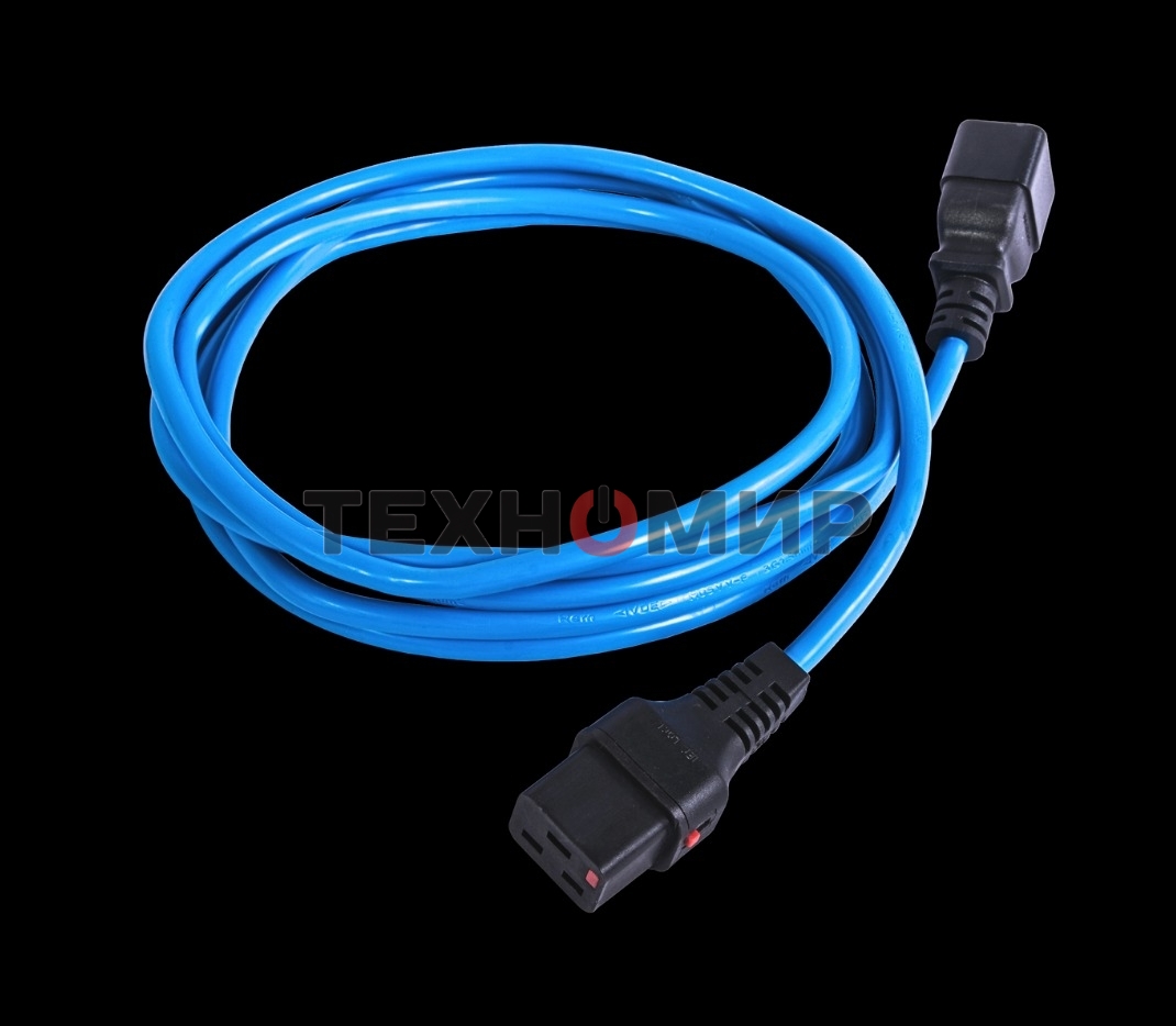 Шнур питания с фиксатором REM IEC 60320 C19/IEC 60320 C20, 16 А/250 В (3 x 1,5), 3 м, синий R-16-Cord-C19-C20-3-Blue
