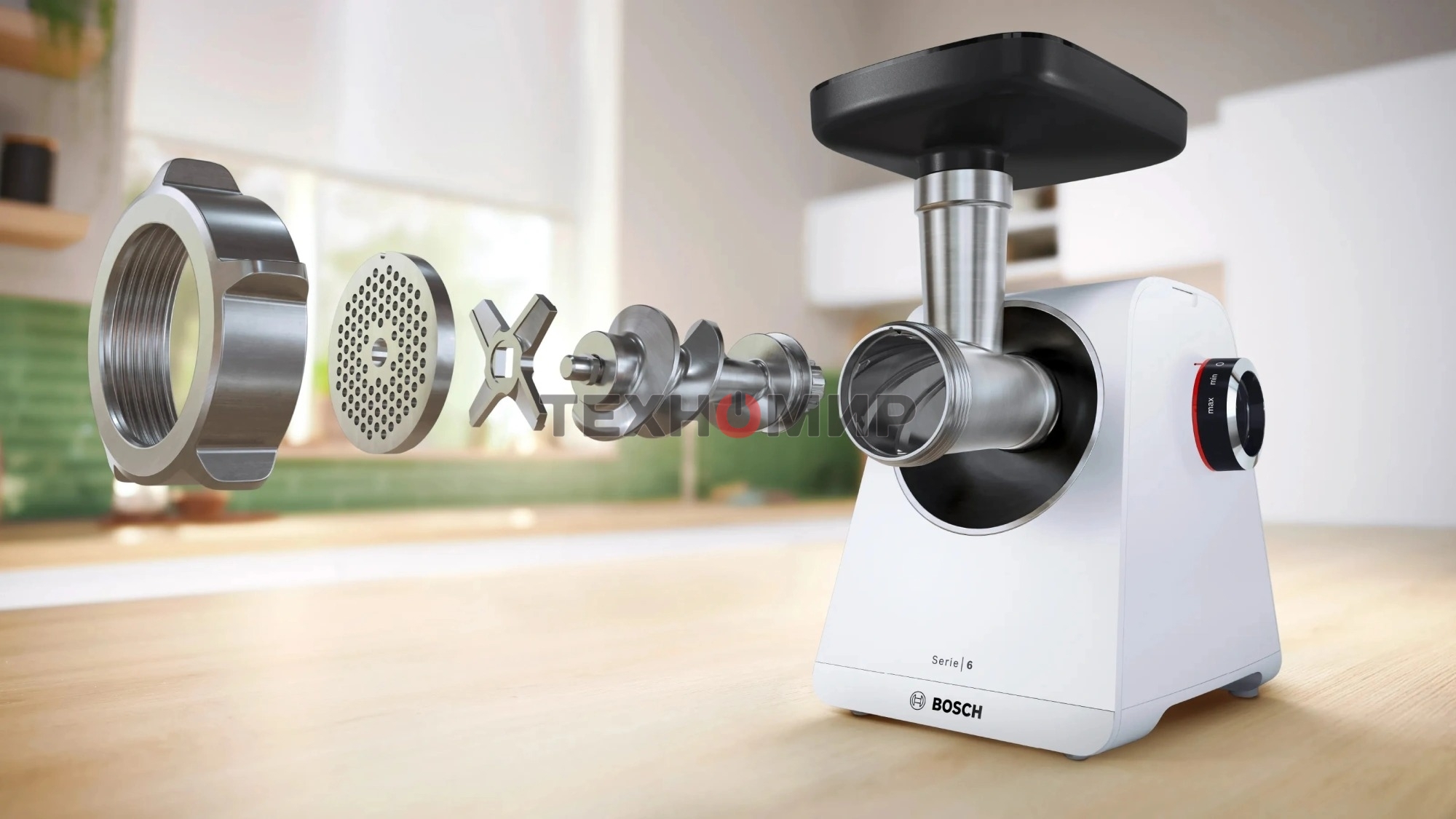 Мясорубка электрическая Bosch MFWS609W белый/черный, 2100 Вт, 3.5 кг/мин, реверс, насадки - 4