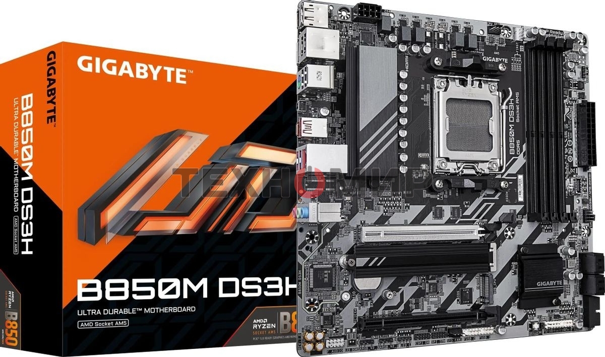 Материнская плата Gigabyte B850M DS3H, AM5, AMD B850, 4xDDR5, 4xSATA, 2xM.2, 1xPCIe 5.0 x16, 1xPCIe 3.0 x4, 1xHDMI, 2xDP, 1x 2.5Gb LAN, 3xUSB-A 3.2 Gen 1, 1xUSB-A 3.2 Gen 2, 4xUSB-A 2.0, 1xUSB-C 3.2 Gen 2, 3x3.5 мм, 7.1, mATX