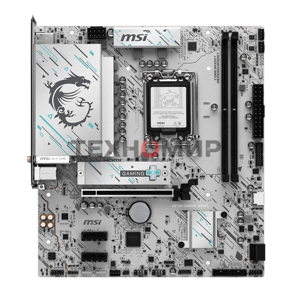Материнская плата MSI H810M GAMING WIFI6E, LGA1851, Intel H810, 2xDDR5, 4xSATA, 1xM.2, 1xPCIe 5.0 x16, 2xPCIe 3.0 x1, 1xDP, 1xHDMI, 1x5Gb LAN, Wi-Fi 6E, Bluetooth 5.3, 1xUSB-C 20Gbps, 2xUSB-A 5Gbps, 4xUSB-A 2.0, 3x3.5 мм, 7.1, mATX