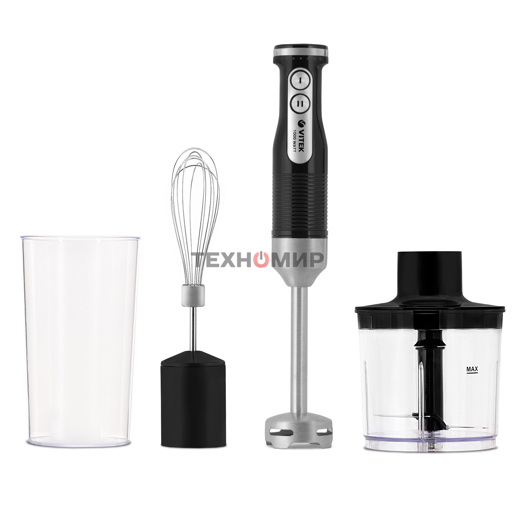 Блендер Vitek VT-8532 (BK) черный Максимальная мощность 1000 Вт 2. 2 скоростных режима 3. Погружная часть и лезвия из нержавеющей стали