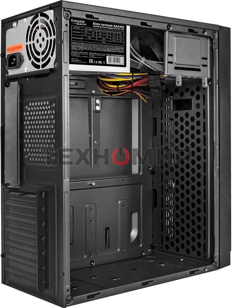 Компьютерный корпус Minitower ExeGate BAA-105U2-01-AAA350 (mATX, БП AAA350 с вент. 8см, 2*USB+2*USB 3.0, аудио, черный)