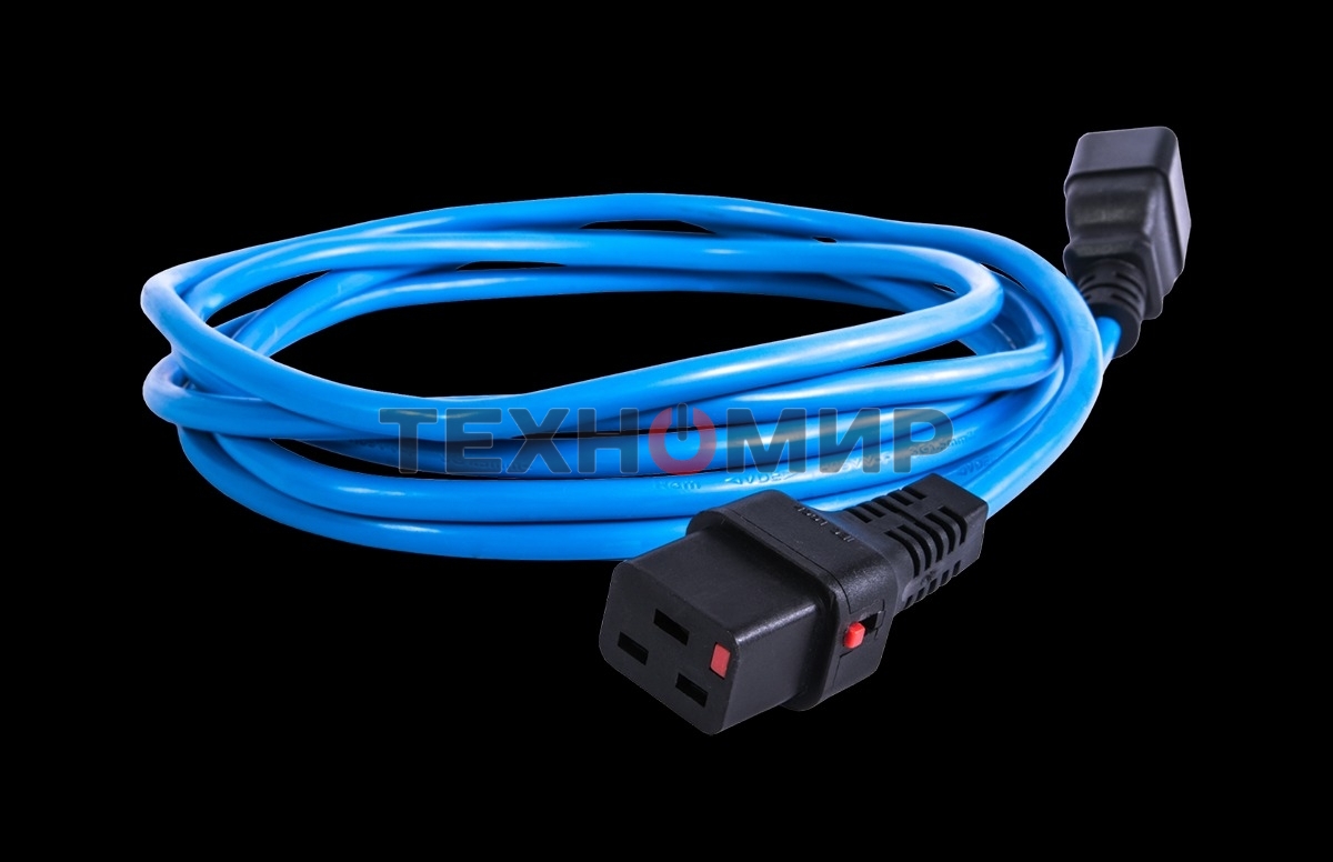 Шнур питания с фиксатором REM IEC 60320 C19/IEC 60320 C20, 16 А/250 В (3 x 1,5), 3 м, синий R-16-Cord-C19-C20-3-Blue