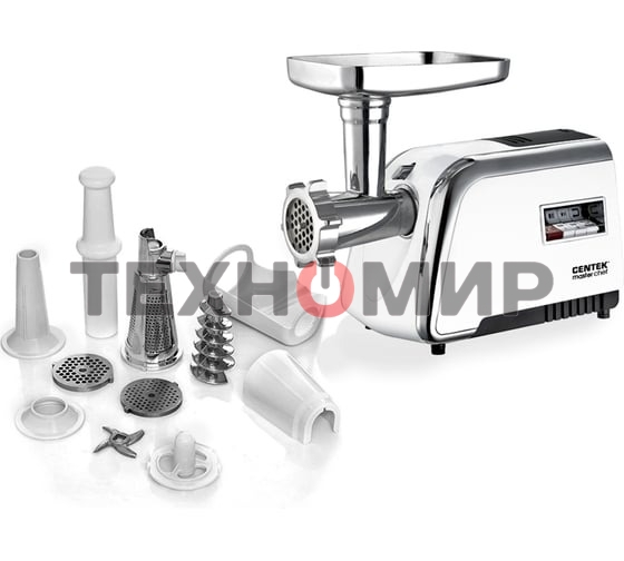 Мясорубка электрическая Centek CT-1602 Juice белый, 2000 Вт, 2.0 кг/мин, реверс, защита от перегрузки, металлический лоток, насадки - 5