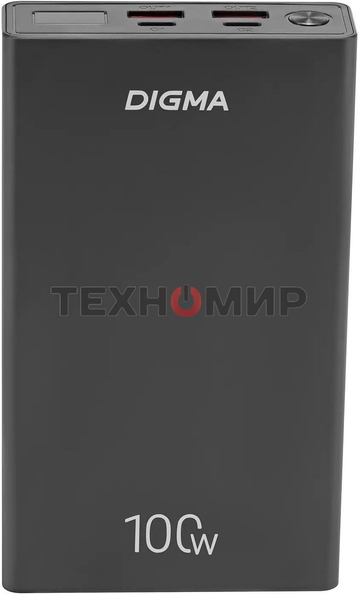 Портативный аккумулятор Digma DGPD100WA 20000mAh QC3.0/PD3.0 100W 5A 2xUSB-A/2xUSB-C черный