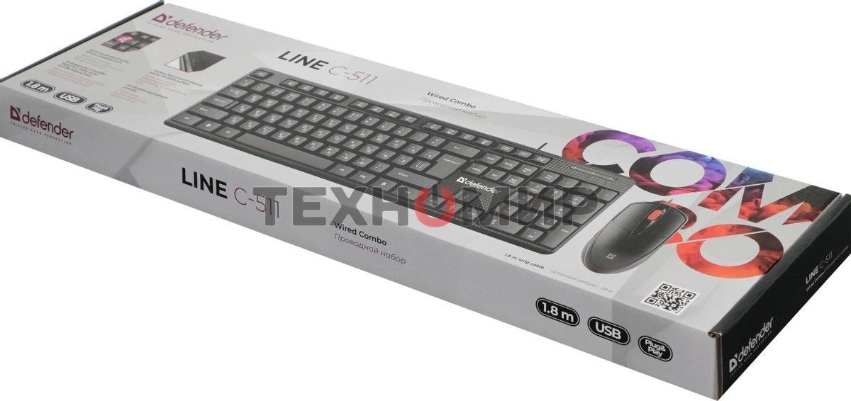 Комплект клавиатура+мышь Defender Line C-511 проводной, USB, 1000 DPI, чёрный
