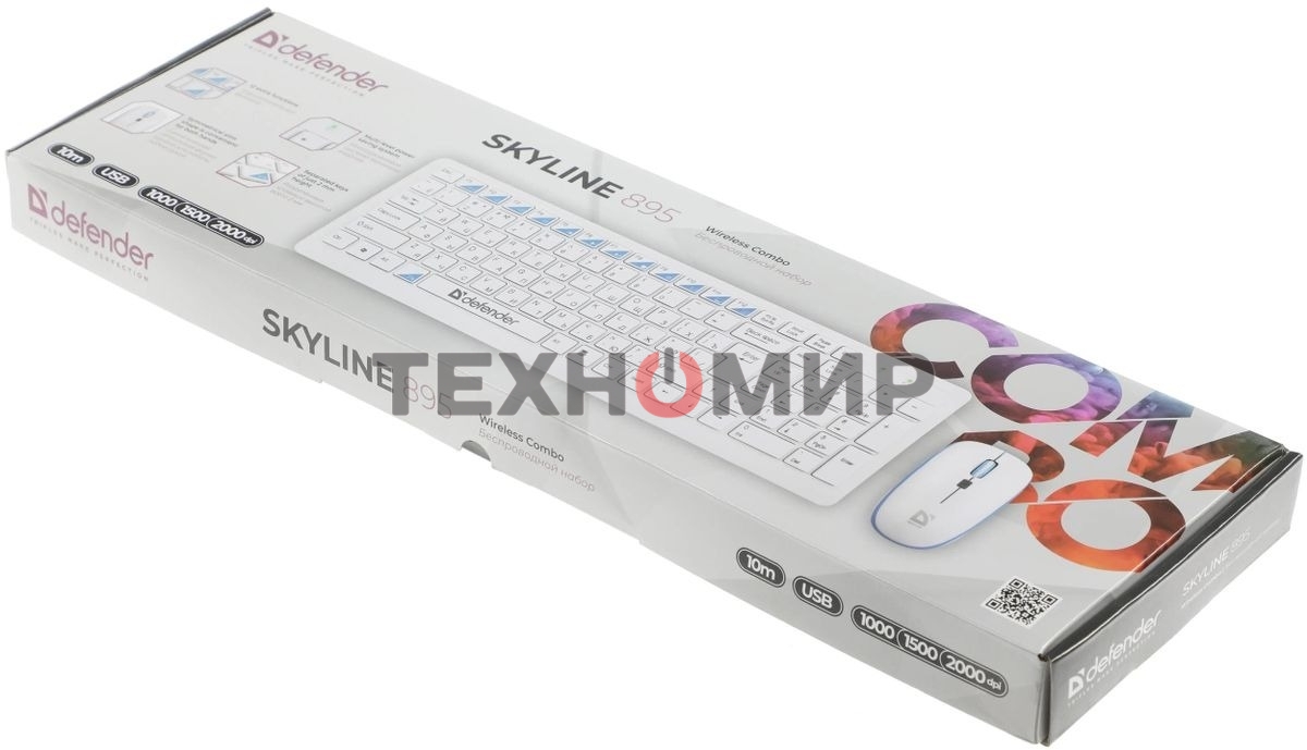 Комплект клавиатура+мышь Defender Skyline 895 беспроводной, USB, 2000 DPI, белый