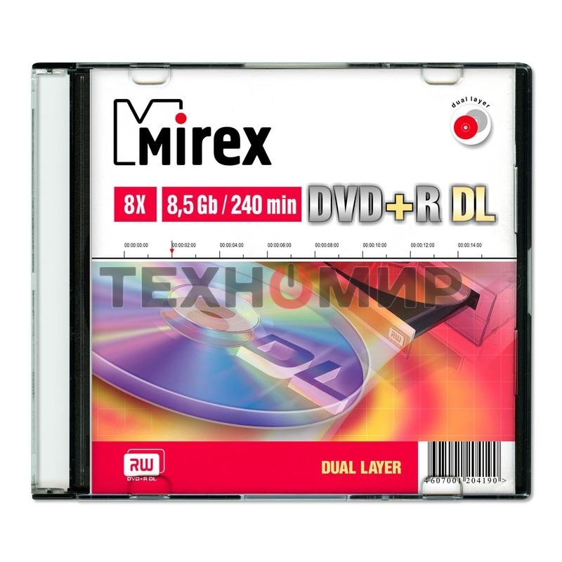 Диск DVD+R Mirex 8.5 Gb, 8x, Slim Case (1), Dual Layer (1/50)
