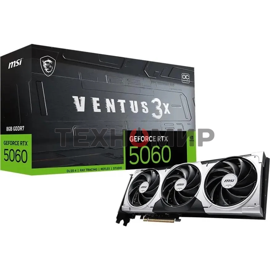 Видеокарта MSI PCI-E 5.0 RTX 5060 8G VENTUS 3X NVIDIA GeForce RTX 5060 8Gb 128bit GDDR6 2602/28000 HDMIx1 DPx3 HDCP Ret