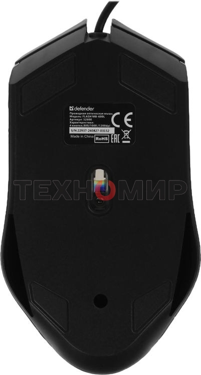 Мышь проводная Defender Flash MB-600L черный, 1200 dpi, USB, кнопки - 4
