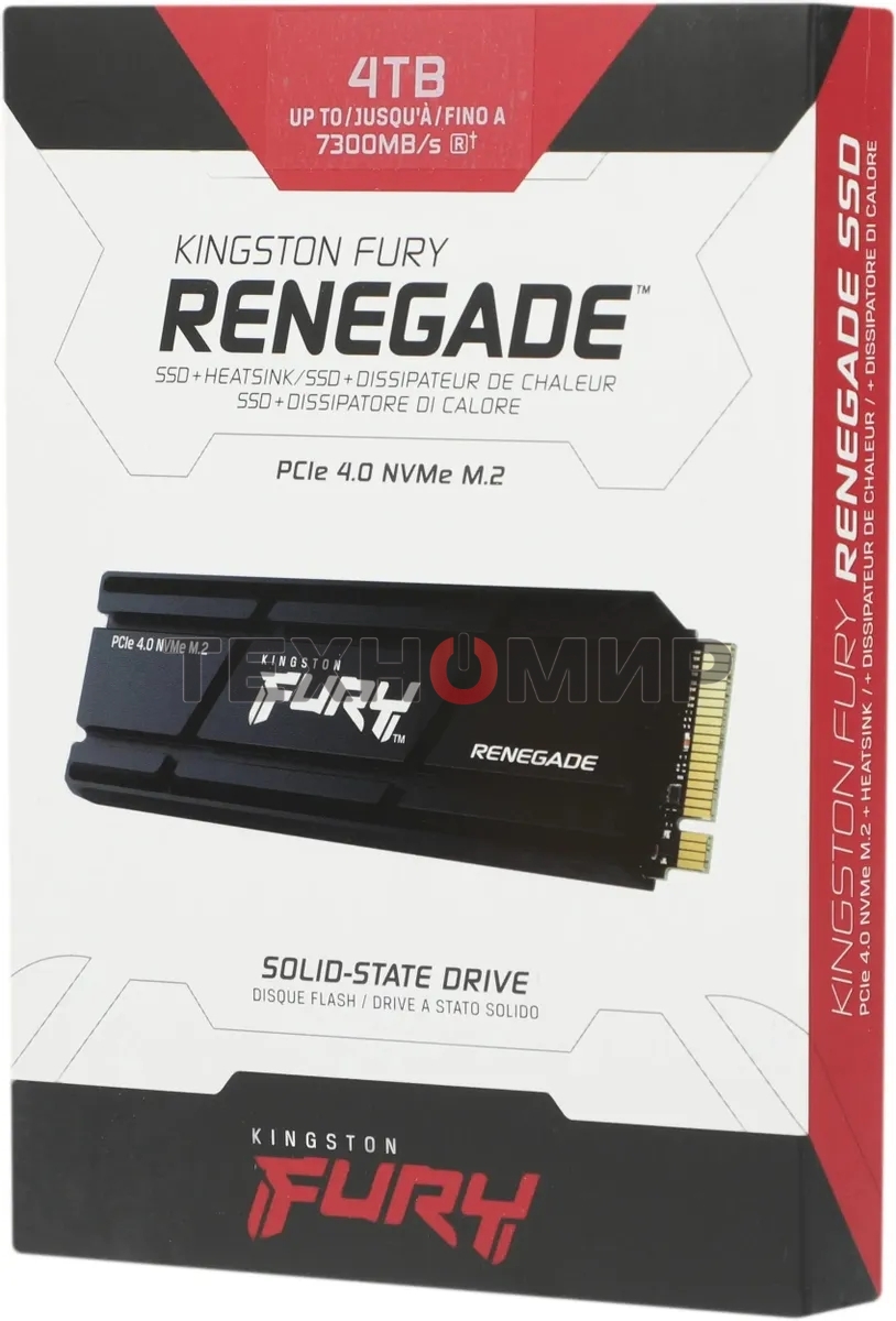 Накопитель SSD Kingston Fury Renegade, 4Tb, PCIe 4.0 x4, M.2 2280, NVMe, R/W 7300/7000, с радиатором