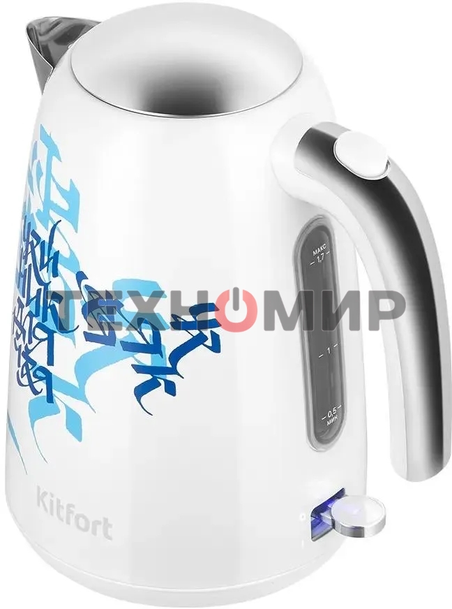 Чайник электрический Kitfort КТ-6772 1.7 л, 2200 Вт, белый/синий корпус: металл/пластик