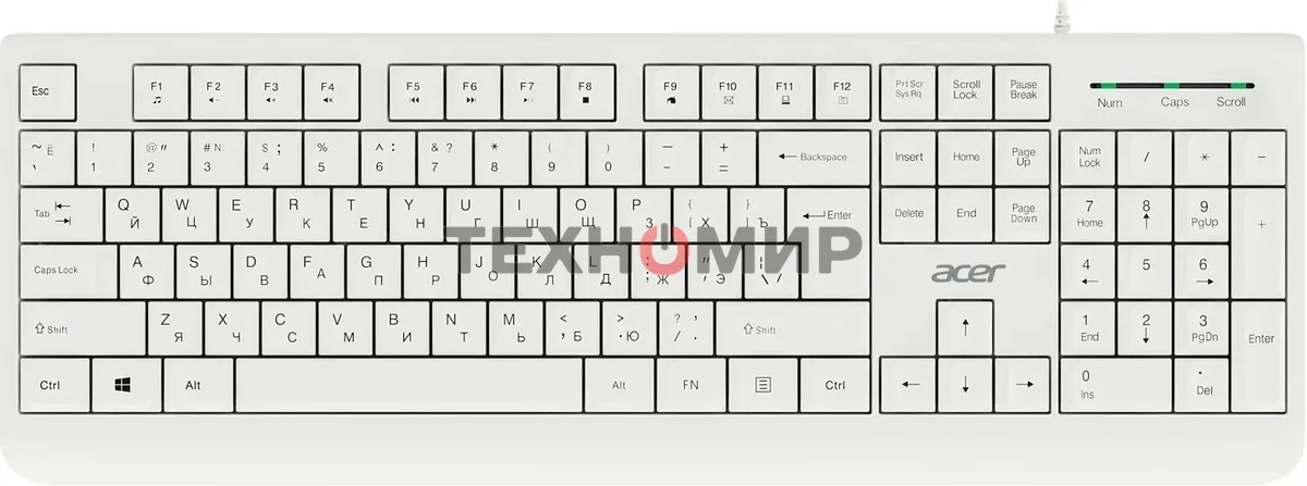 Комплект клавиатура+мышь Acer OCC400 проводной, USB, 2000 DPI, белый