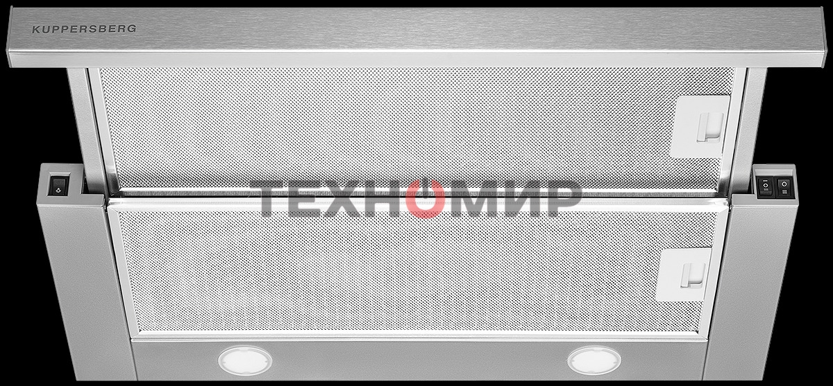 Встраиваемая вытяжка Kuppersberg SLIMTURBO 60 X, ширина 60 см, отвод/рециркуляция, 1500 м3/час, механическое управление, 3 скорости, освещение 2х2 Вт, металлические жироулавливающие фильтры, угольный фильтр KF-ES (опция), 63.4 дБ, обратный клапан, шхвхг:5