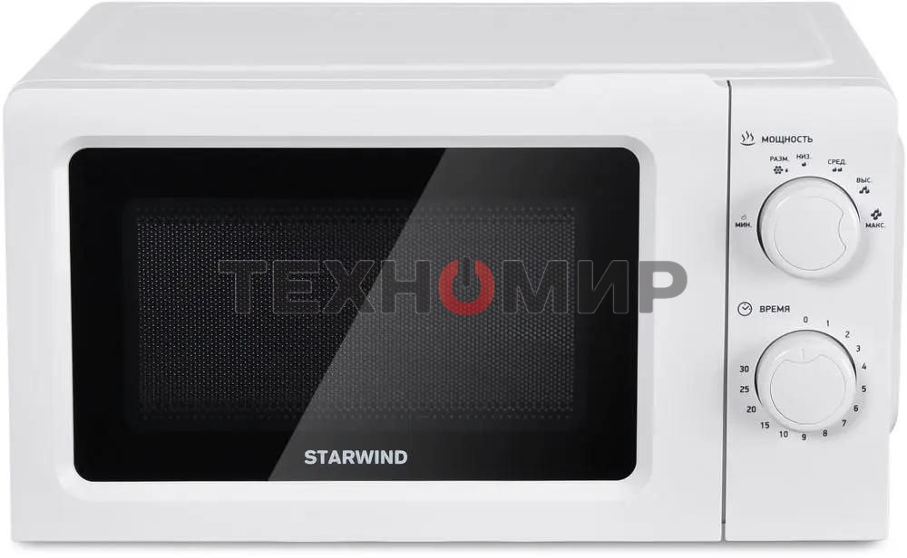 Микроволновая печь Starwind SMW3020 белый, 20 л, 700 Вт, переключатели - поворотный механизм