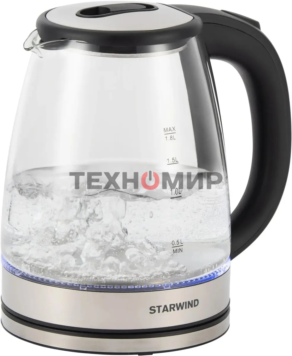 Чайник электрический Starwind SKG4777 1.8 л, 2000 Вт, черный/прозрачный (корпус: стекло)