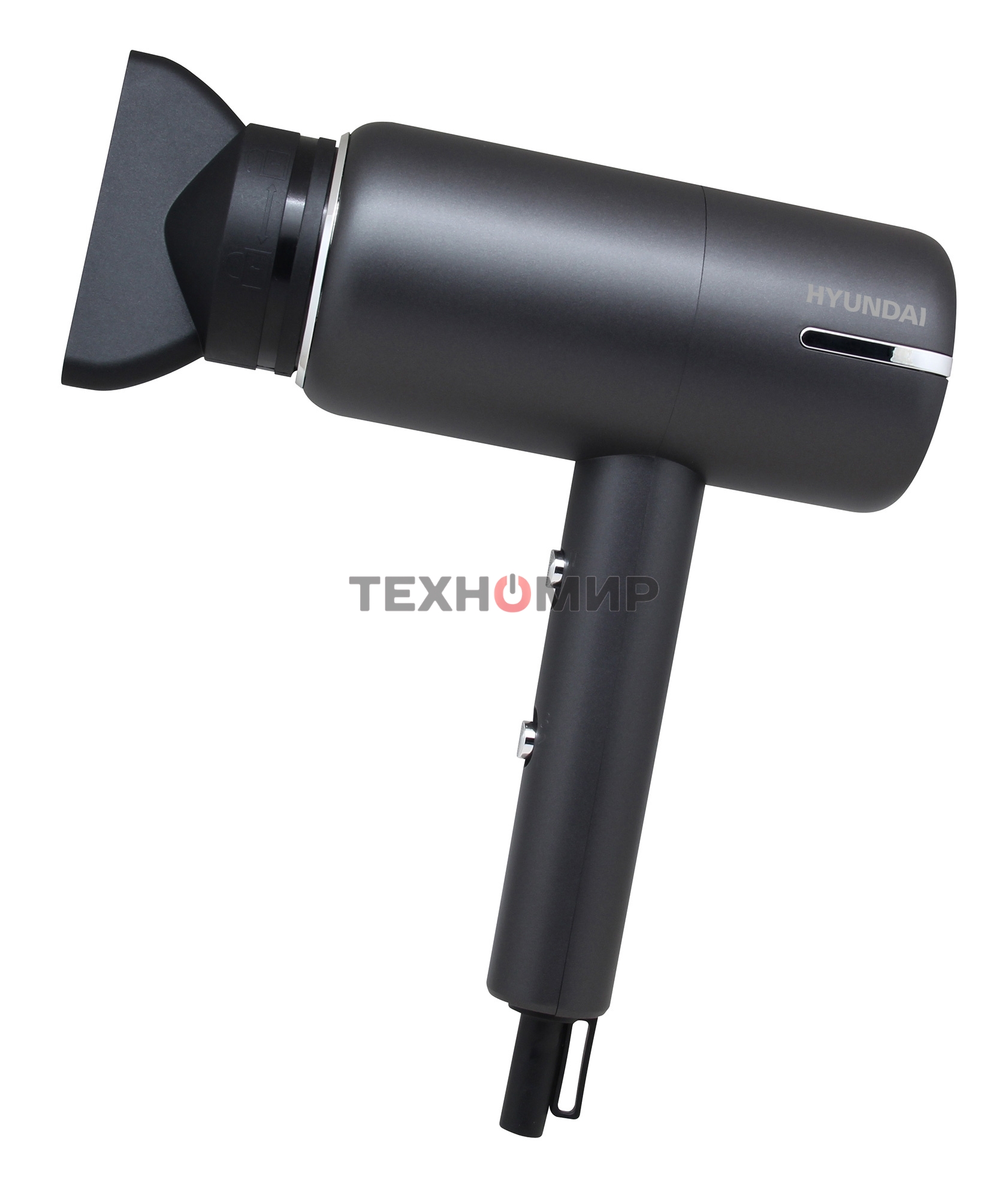 Фен Hyundai H-HDI0777 черный/хром, 1500 Вт, компактный, ионизация