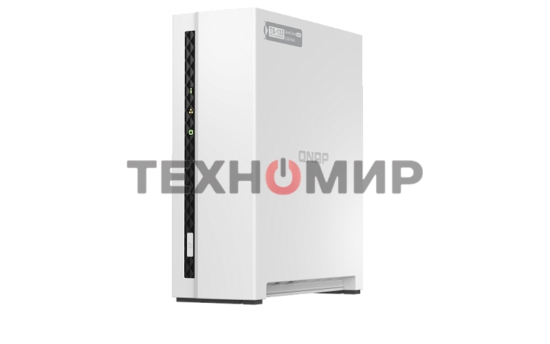 Сетевое хранилище SMB QNAP TS-133 NAS 1 HDD tray. ARM 4-core Cortex-A55 1.8GHz, ram 2 Gb (max), 1x1GbE, 1xUSB 2.0 port,1xUSB 3.2 Gen 1