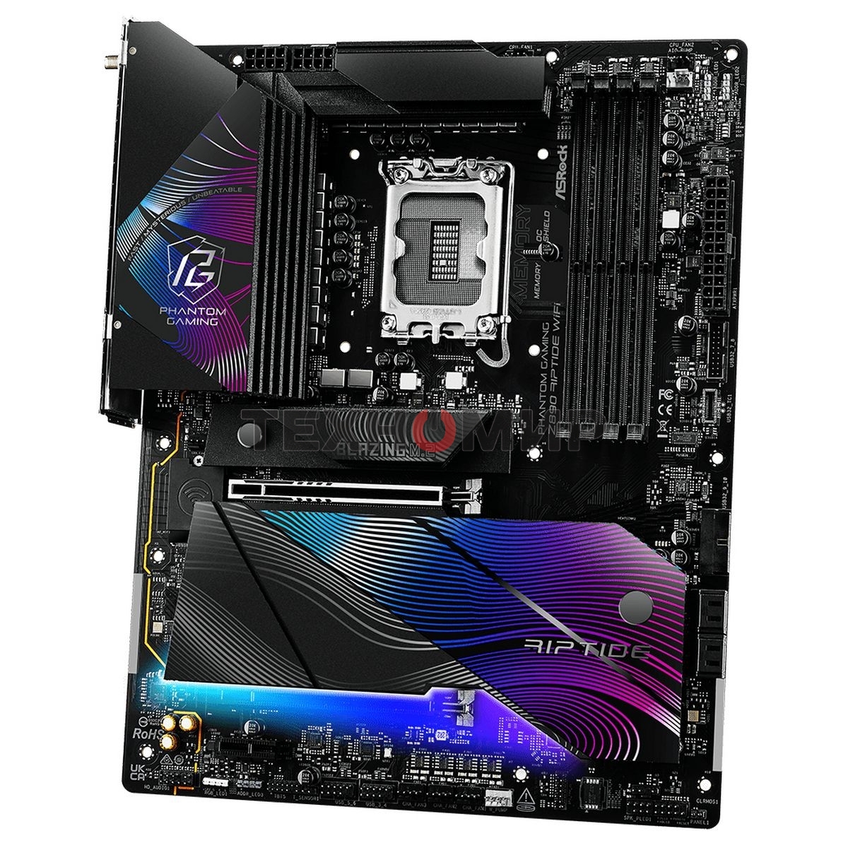 Материнская плата ASRock Z890 Riptide WiFi, LGA 1851, Intel Z890, 4xDDR5, 4xSATA, 5xM.2, 1xPCIe 5.0 x16, 1xPCIe 4.0 x16, 1xPCIe x1, 2xUSB-C Thunderbolt 4, 4xUSB-A 3.2 Gen 1, 1xUSB-A 3.2 Gen 2, 1xHDMI, 1x2.5Gb LAN, 4x3.5 мм, 7.1, ATX