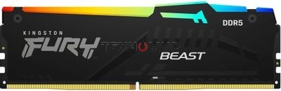 Оперативная память Kingston Fury Beast RGB, DDR5, 32GB (1x32GB), 5600 MHz, CL40, с радиатором, RGB, чёрный