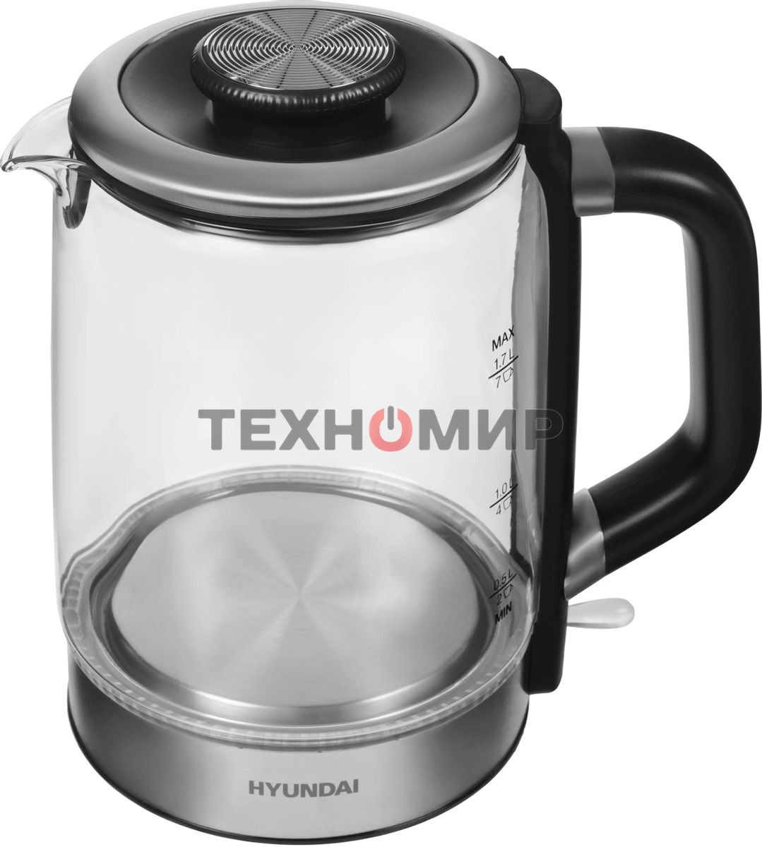 Чайник электрический Hyundai HYK-G5501 1.7 л, 2200 Вт, серебристый/черный