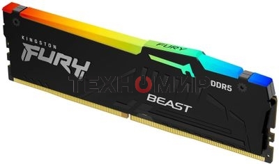 Оперативная память Kingston Fury Beast RGB, DDR5, 32GB (1x32GB), 5600 MHz, CL40, с радиатором, RGB, чёрный