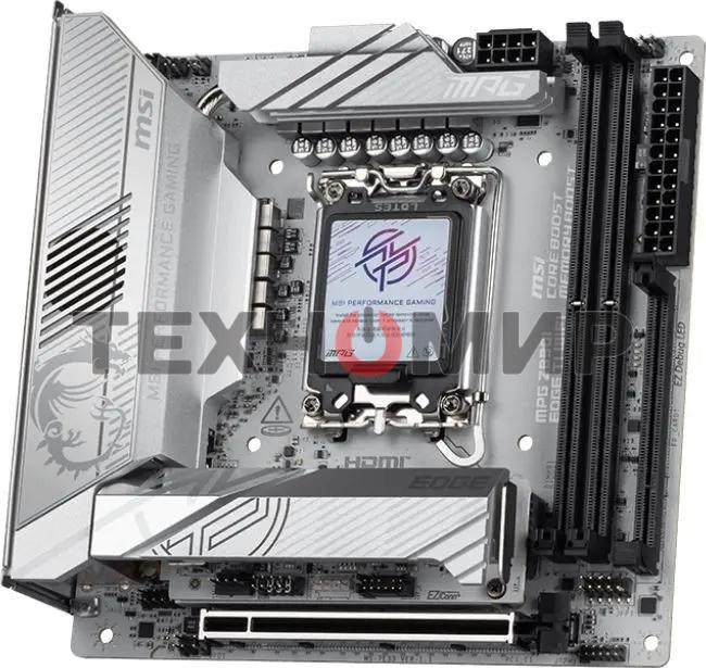 Материнская плата MSI MPG Z890I EDGE TI WIFI, LGA 1851, Intel Z890, 2xDDR5, 2xSATA, 4xM.2, 1xPCIe 5.0 x16, 1xHDMI, 2xThunderbolt 4, 1xUSB-C, 1x 5Gb LAN, 7xUSB-A 10Gbps, 2xUSB-A 5Gbps, 1xUSB-C 20Gbps, 7.1, 2x3.5 мм, TOSLINK, Mini-ITX