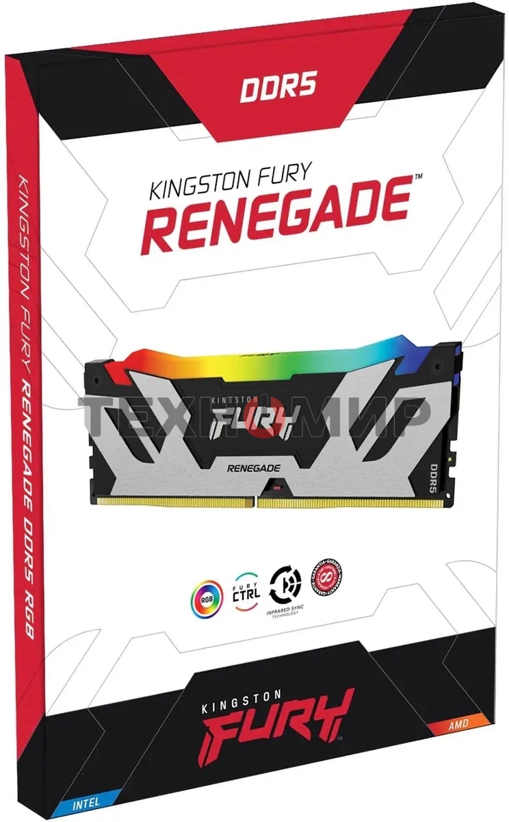 Оперативная память Kingston Fury Renegade, DDR5, 48Gb (1x48Gb), 6000MHz, CL32, DIMM, с радиатором, RGB, cеребристый/черный