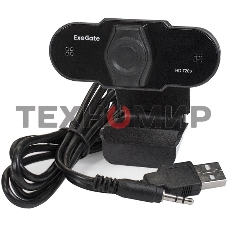 Веб-камера ExeGate BlackView C525 HD 1280x720, 30 кадр/с, USB Type-A, микрофон (шумоподавление), шторка приватности, универсальное крепление