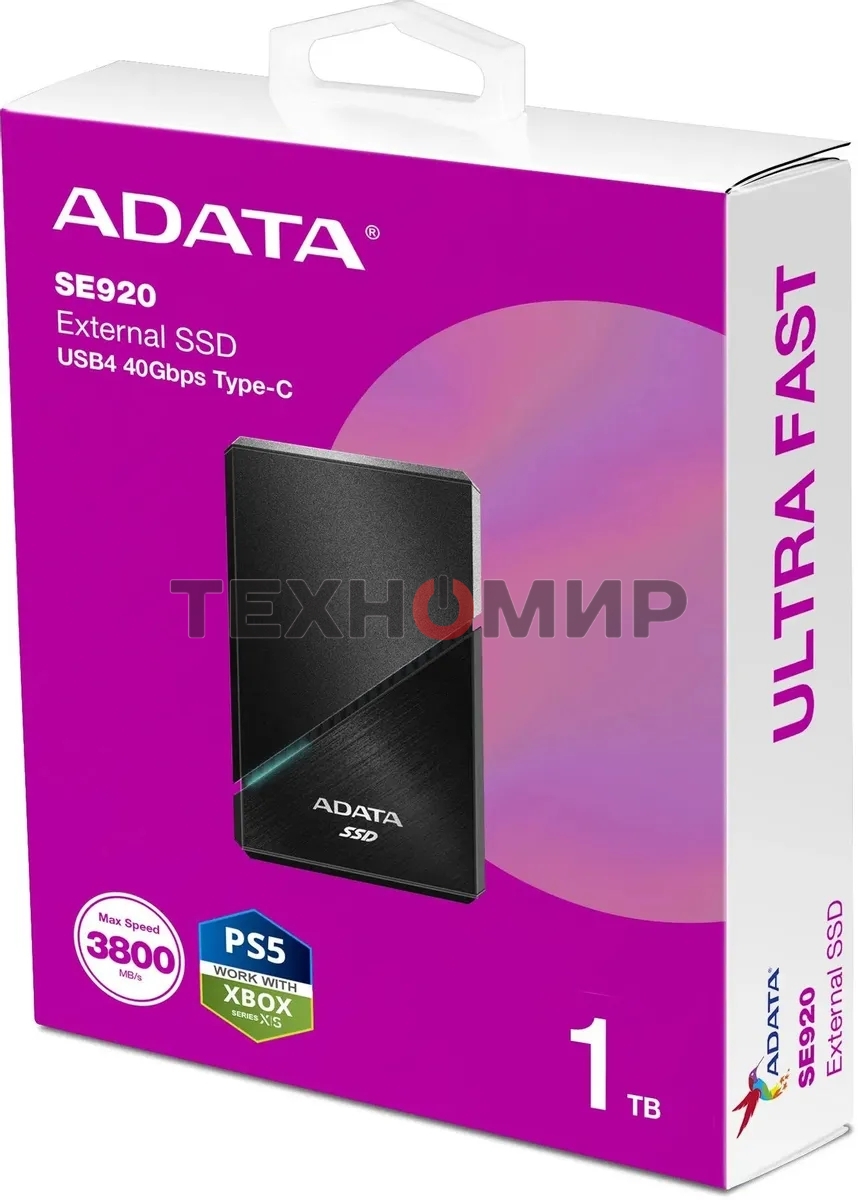 Внешний SSD ADATA SE920, 1Tb, USB 4 Type-C, R/W 3800/3700, черный