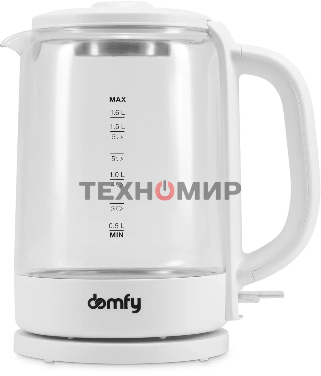 Чайник электрический Domfy DSW-EK304 1.7л. 2200Вт белый (корпус: стекло)