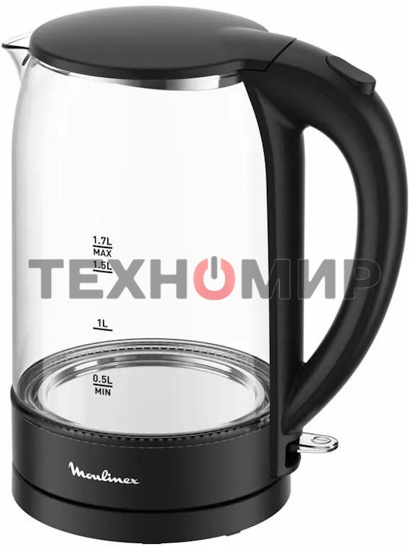 Чайник электрический Moulinex BY1S08F0 1.7 л, 2200 Вт, черный/прозрачный корпус: стекло/пластик