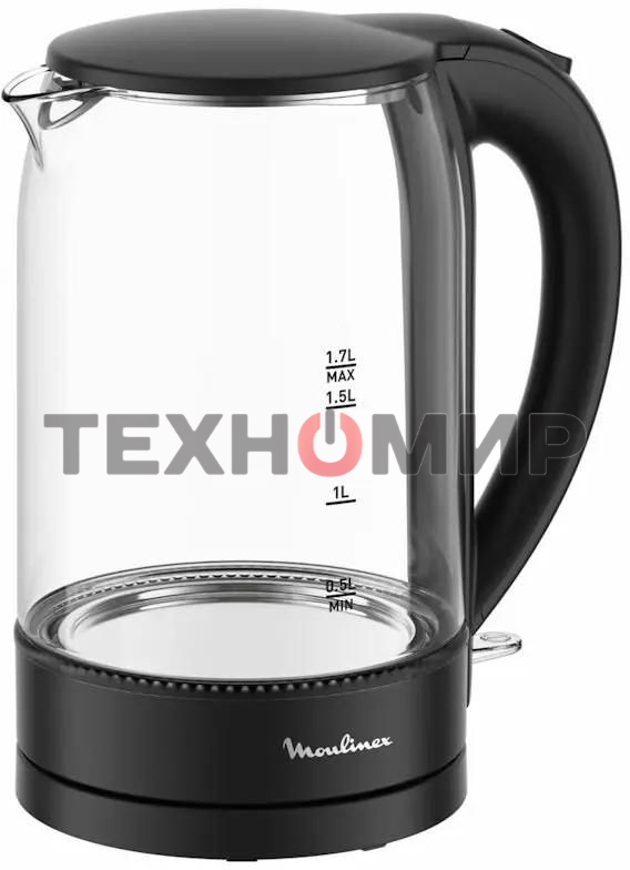 Чайник электрический Moulinex BY1S08F0 1.7 л, 2200 Вт, черный/прозрачный корпус: стекло/пластик