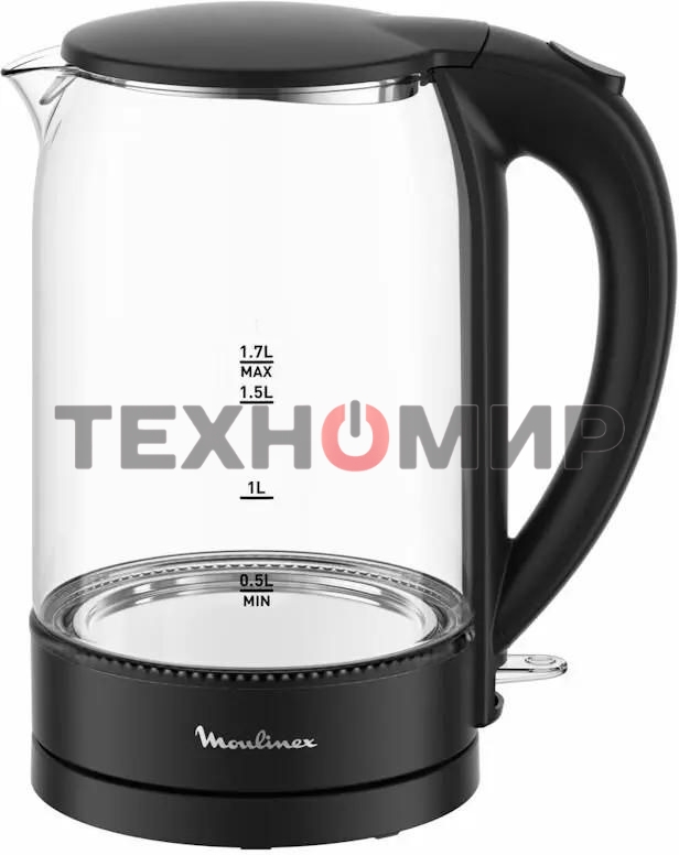 Чайник электрический Moulinex BY1S08F0 1.7 л, 2200 Вт, черный/прозрачный корпус: стекло/пластик