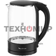 Чайник электрический Moulinex BY1S08F0 1.7 л, 2200 Вт, черный/прозрачный корпус: стекло/пластик
