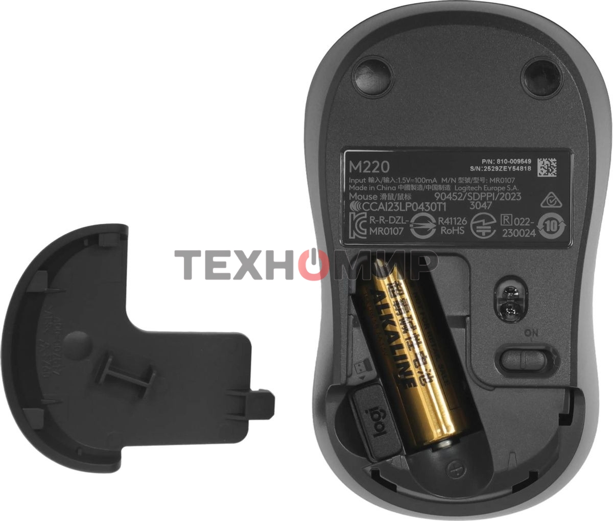 Мышь беспроводная Logitech M220 SILENT черный/серый, 1000 dpi, радиоканал, USB, кнопки - 3